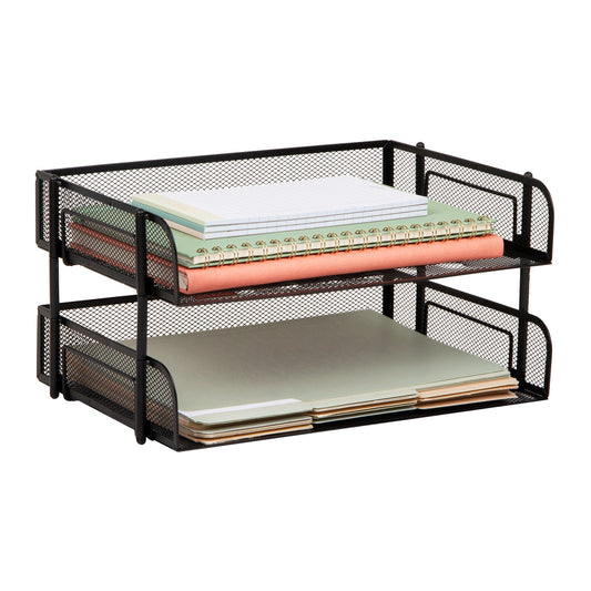 Mind Reader Stackable Paper Tray, Desktop Organizer, File Storage, Office, Metal Mesh, 13.5"L x 10"W x 7.25"H, 2 Pcs.