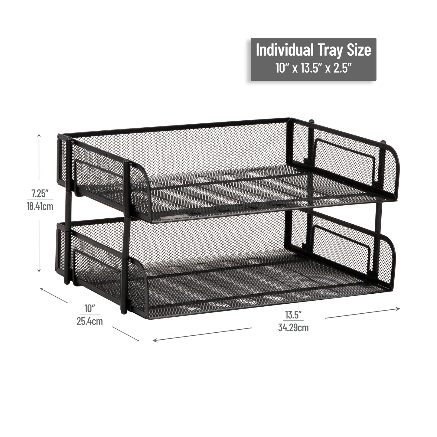 Mind Reader 2-Tier Stackable Paper Tray, Desktop Organizer for Letter-Size Documents, Office File Storage, Metal Mesh, Set of 2