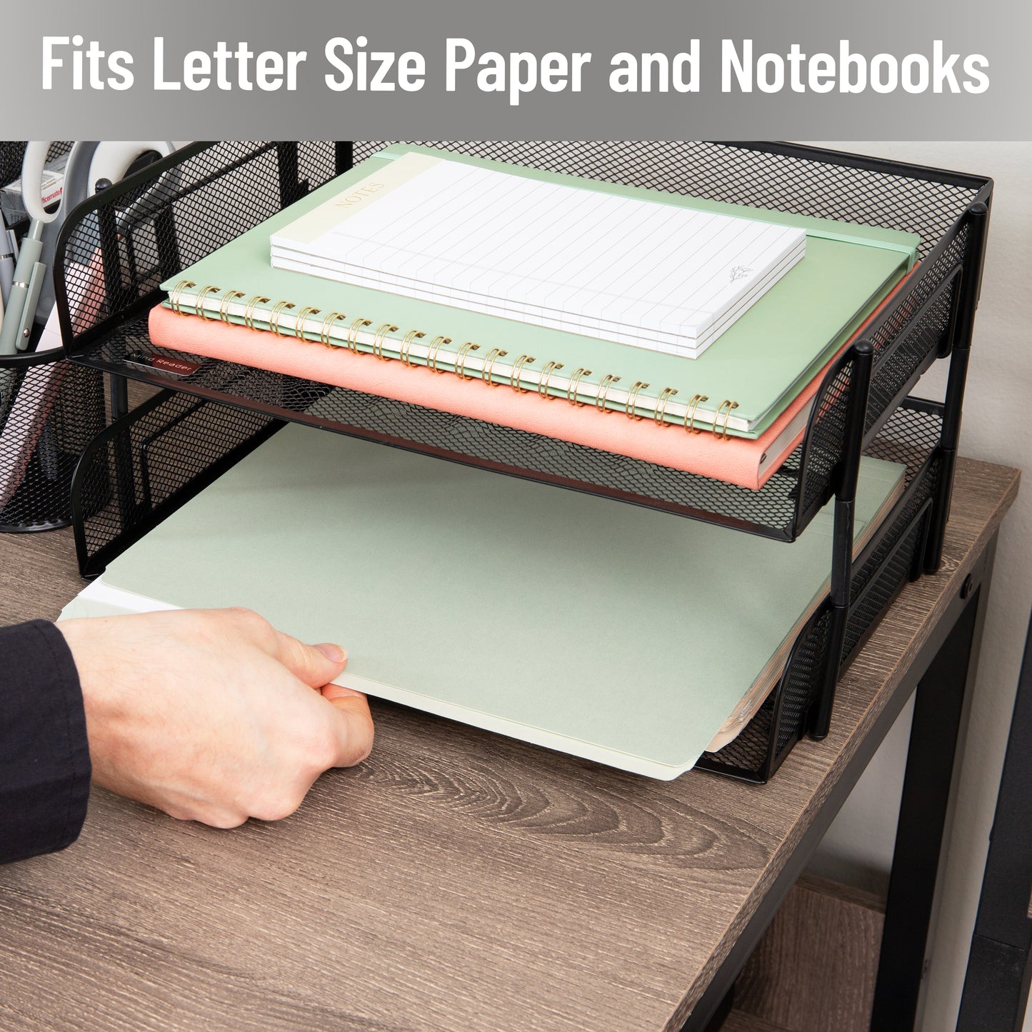Mind Reader 2-Tier Stackable Paper Tray, Desktop Organizer for Letter-Size Documents, Office File Storage, Metal Mesh, Set of 2