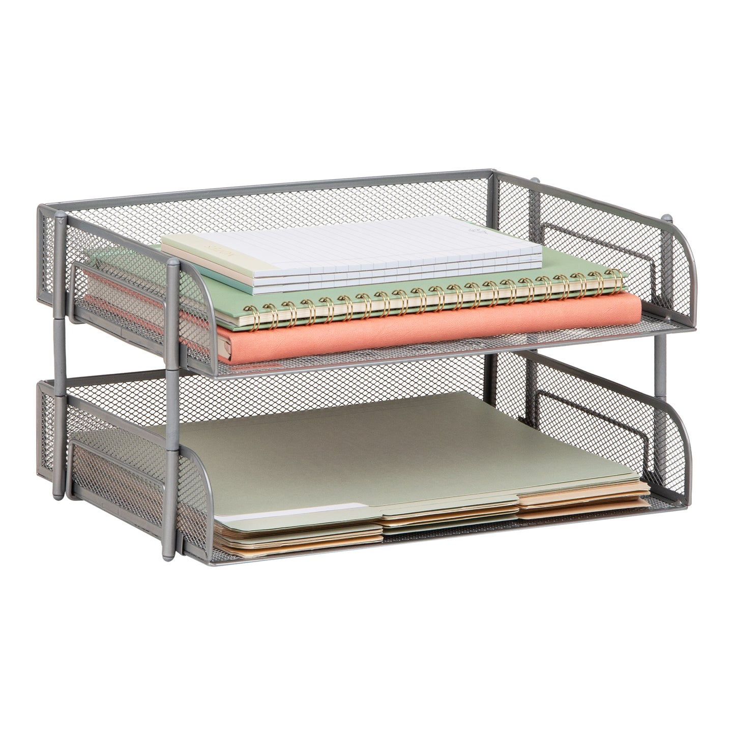 Mind Reader 2-Tier Stackable Paper Tray, Desktop Organizer for Letter-Size Documents, Office File Storage, Metal Mesh, Set of 2