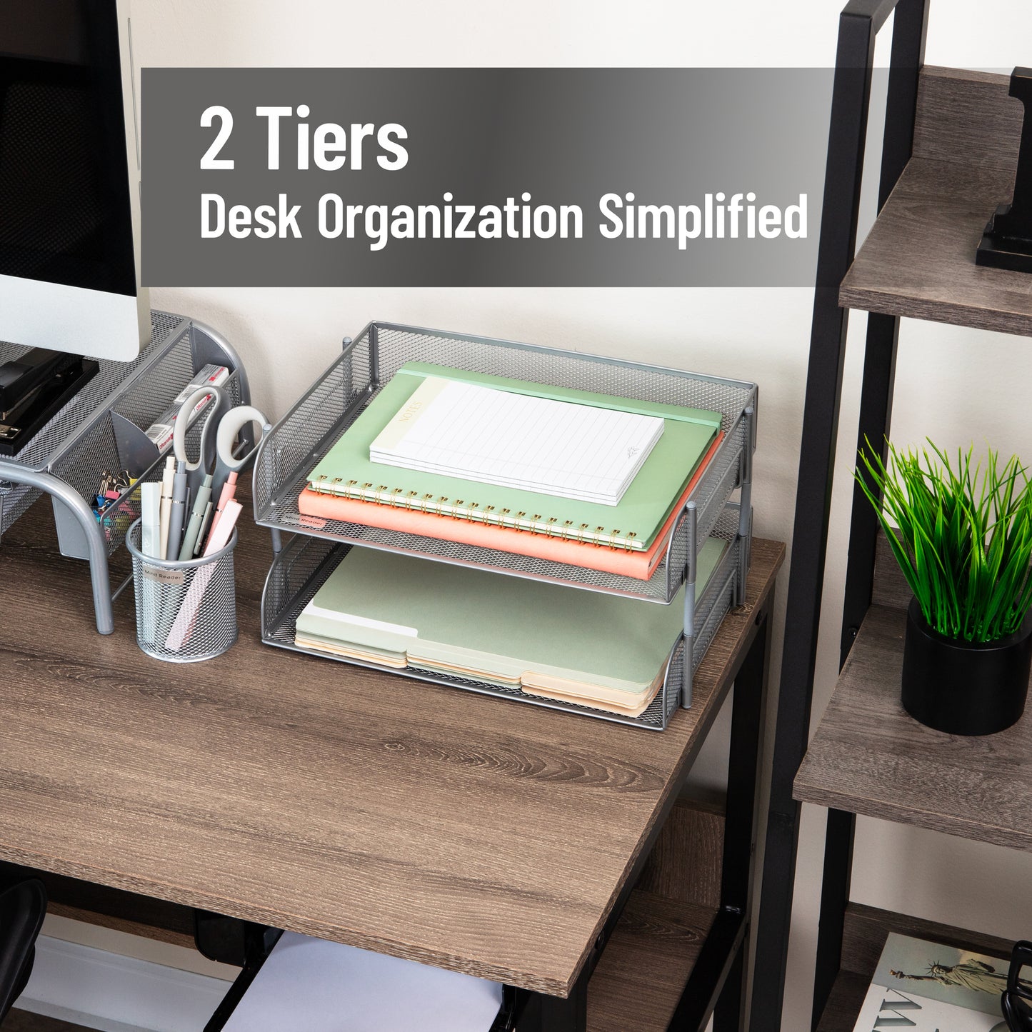 Mind Reader 2-Tier Stackable Paper Tray, Desktop Organizer for Letter-Size Documents, Office File Storage, Metal Mesh, Set of 2