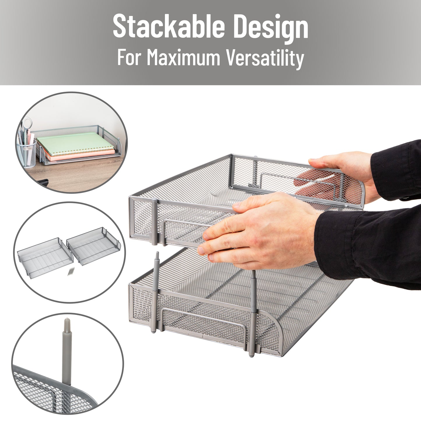 Mind Reader 2-Tier Stackable Paper Tray, Desktop Organizer for Letter-Size Documents, Office File Storage, Metal Mesh, Set of 2