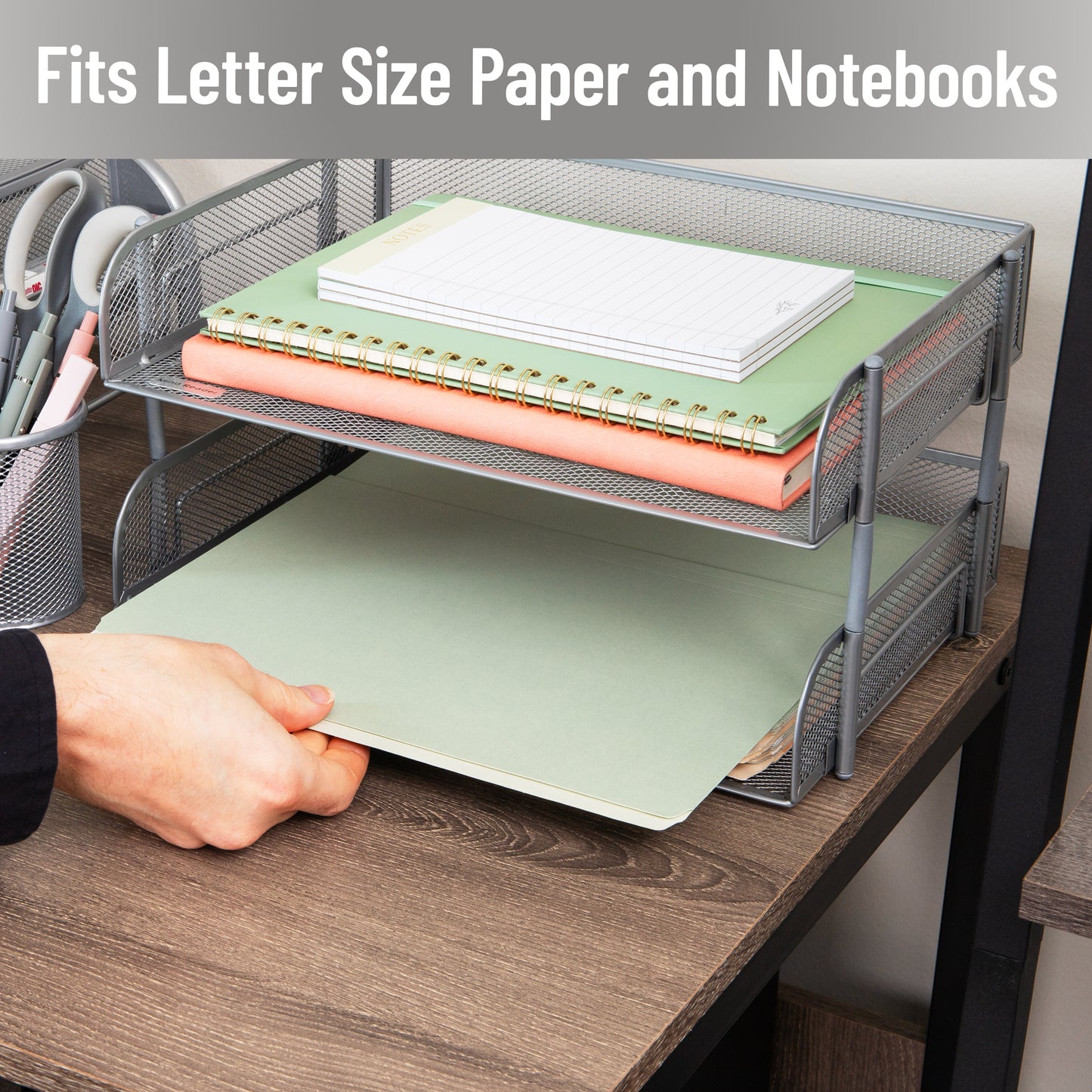 Mind Reader 2-Tier Stackable Paper Tray, Desktop Organizer for Letter-Size Documents, Office File Storage, Metal Mesh, Set of 2
