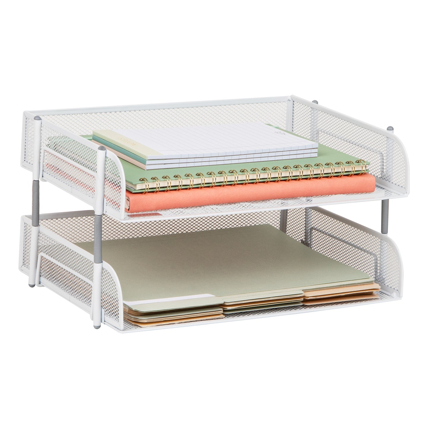 Mind Reader 2-Tier Stackable Paper Tray, Desktop Organizer for Letter-Size Documents, Office File Storage, Metal Mesh, Set of 2