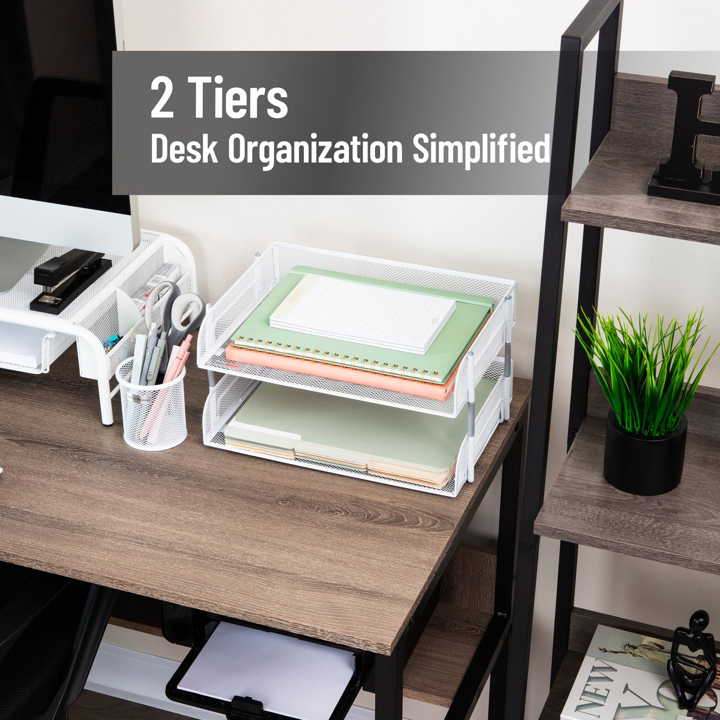 Mind Reader 2-Tier Stackable Paper Tray, Desktop Organizer for Letter-Size Documents, Office File Storage, Metal Mesh, Set of 2