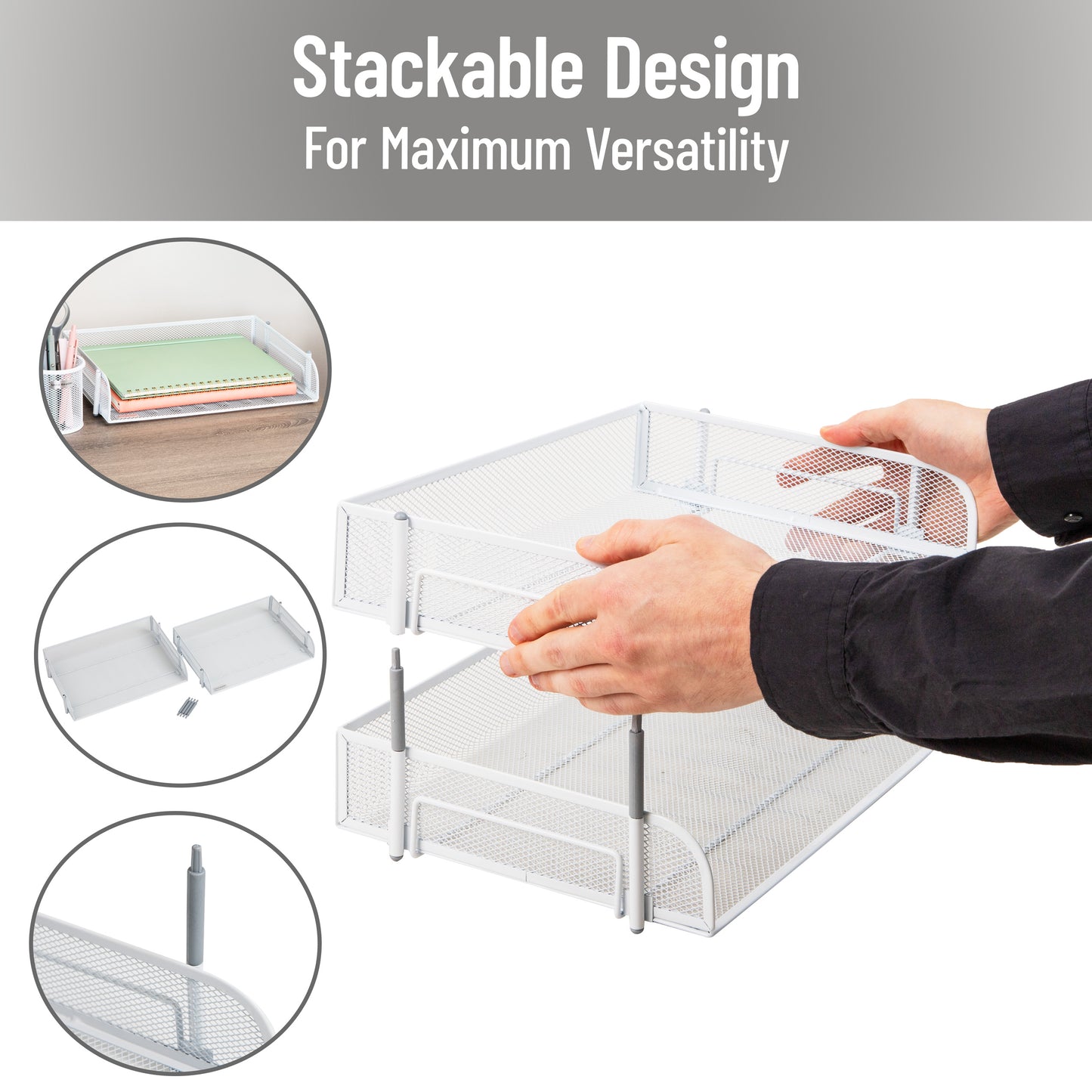 Mind Reader 2-Tier Stackable Paper Tray, Desktop Organizer for Letter-Size Documents, Office File Storage, Metal Mesh, Set of 2