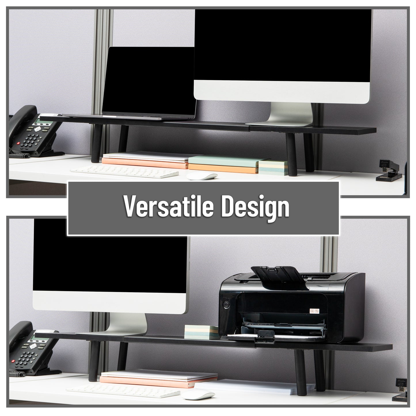 Mind Reader Extendable Monitor Stand, Adjustable Desktop Riser for Dual Monitors, Printers, Laptops, TV, 31.5–40 Inch Width, 88 lb Capacity, Metal and MDF Wood, Black