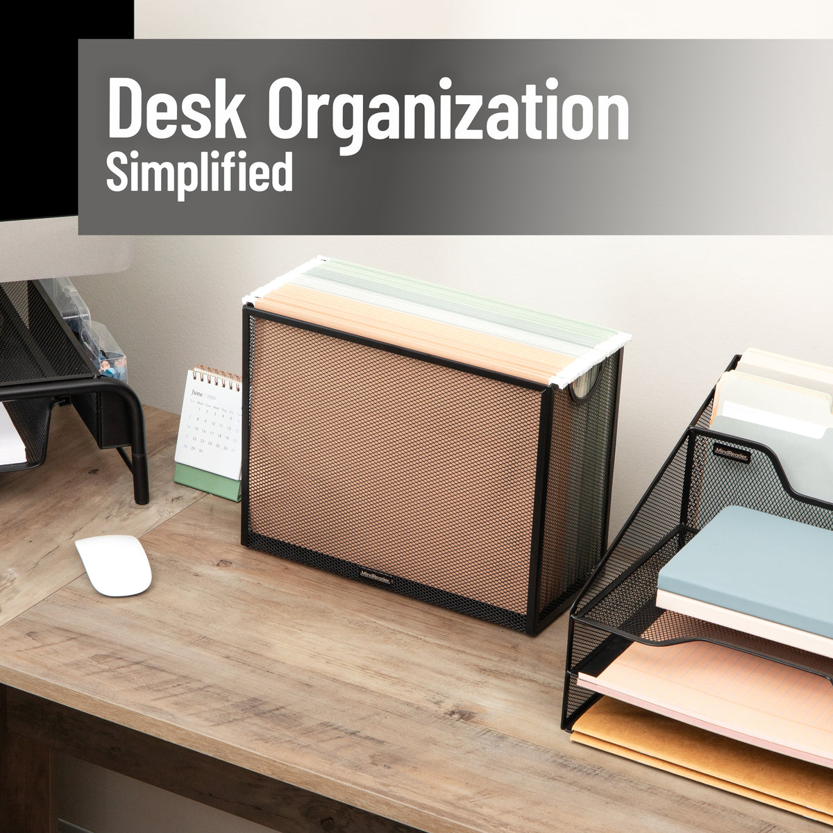 Mind Reader Vertical File Storage, Desktop Organizer, Hanging Files, Office, Metal Mesh, 12.25"L x 5.5"W x 10"H