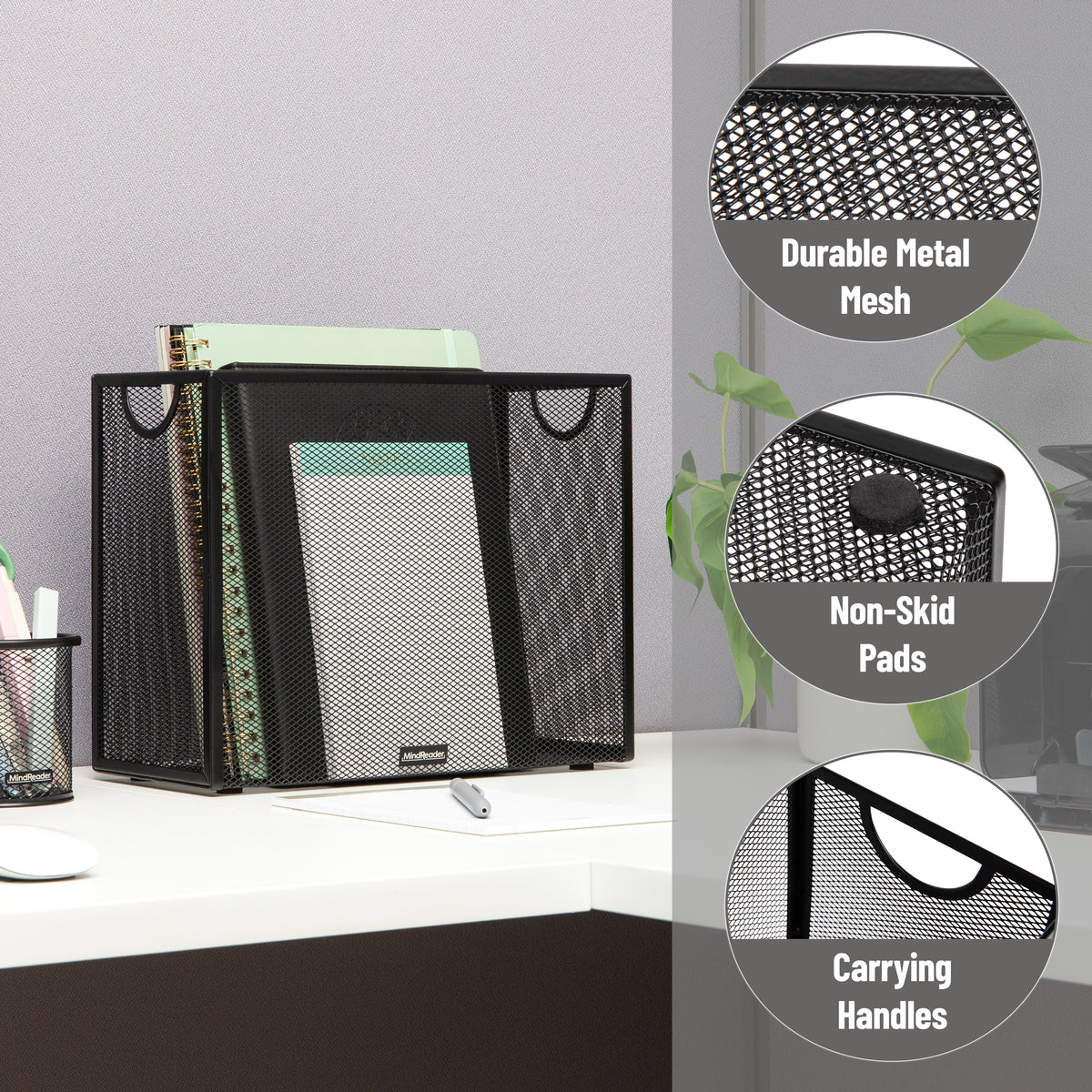 Mind Reader Vertical File Storage, Desktop Organizer, Hanging Files, Office, Metal Mesh, 12.25"L x 5.5"W x 10"H