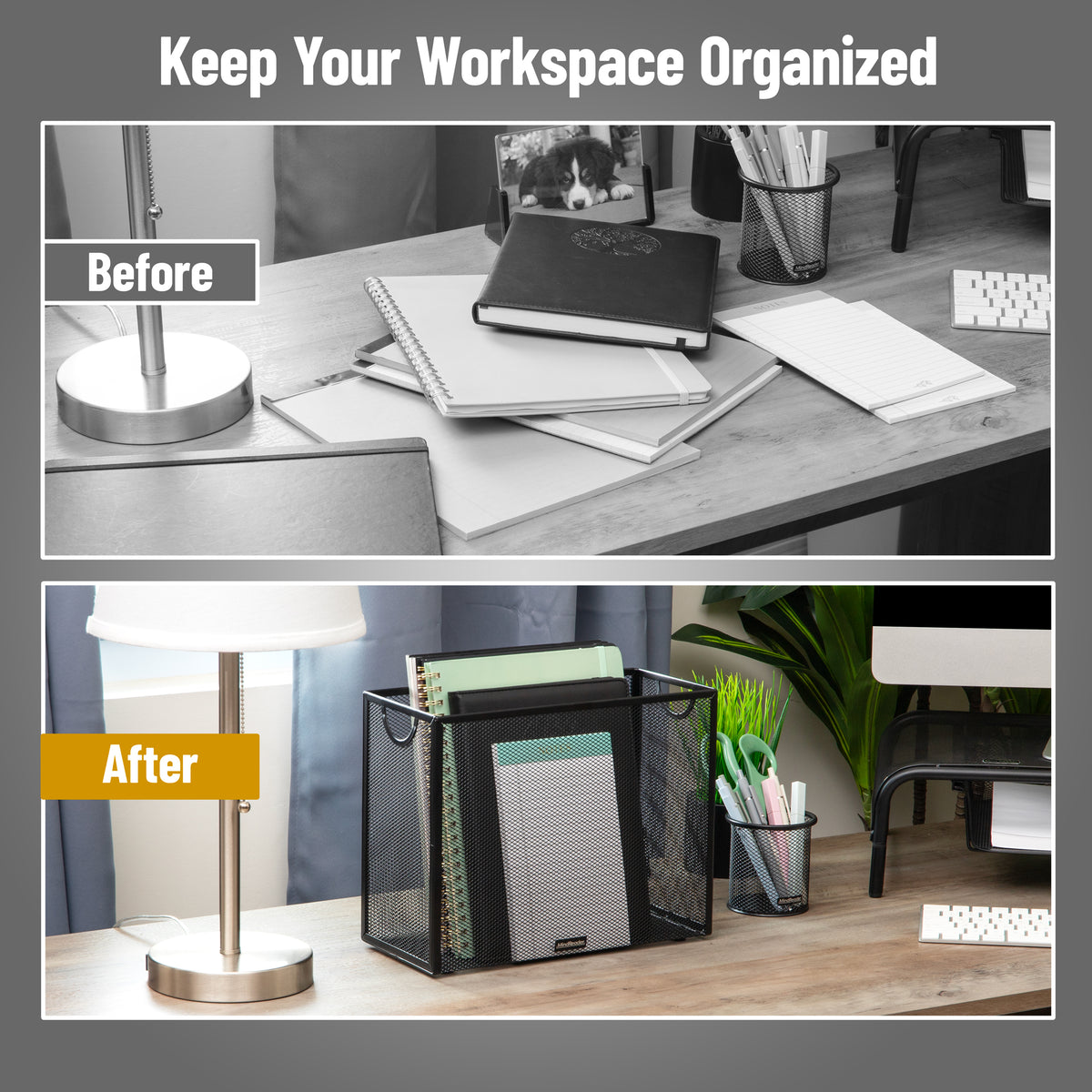 Mind Reader Vertical File Storage, Desktop Organizer, Hanging Files, Office, Metal Mesh, 12.25"L x 5.5"W x 10"H