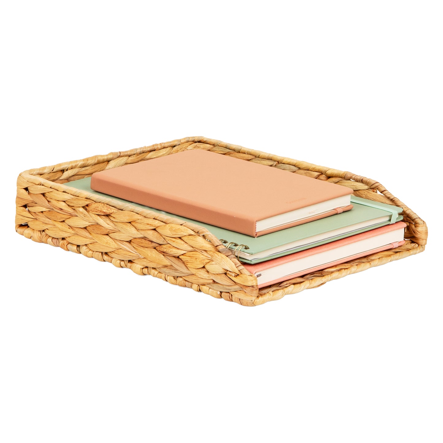 Mind Reader Rattan Paper Tray with Iron Frame, Desktop Organizer, Holds Letter Size Documents, Brown