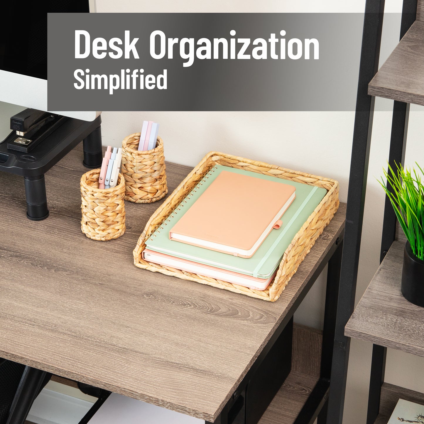 Mind Reader Rattan Paper Tray with Iron Frame, Desktop Organizer, Holds Letter Size Documents, Brown