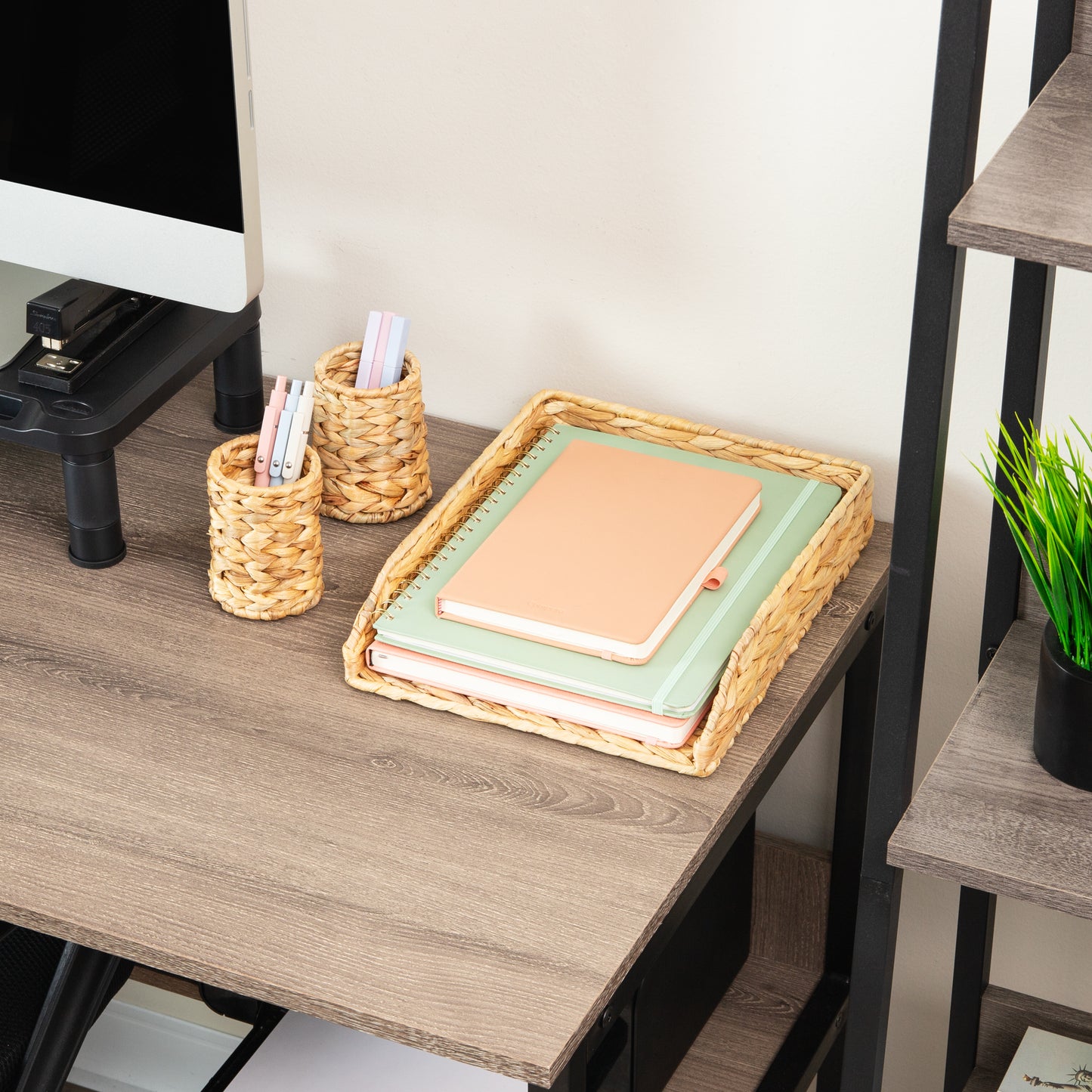 Mind Reader Rattan Paper Tray with Iron Frame, Desktop Organizer, Holds Letter Size Documents, Brown