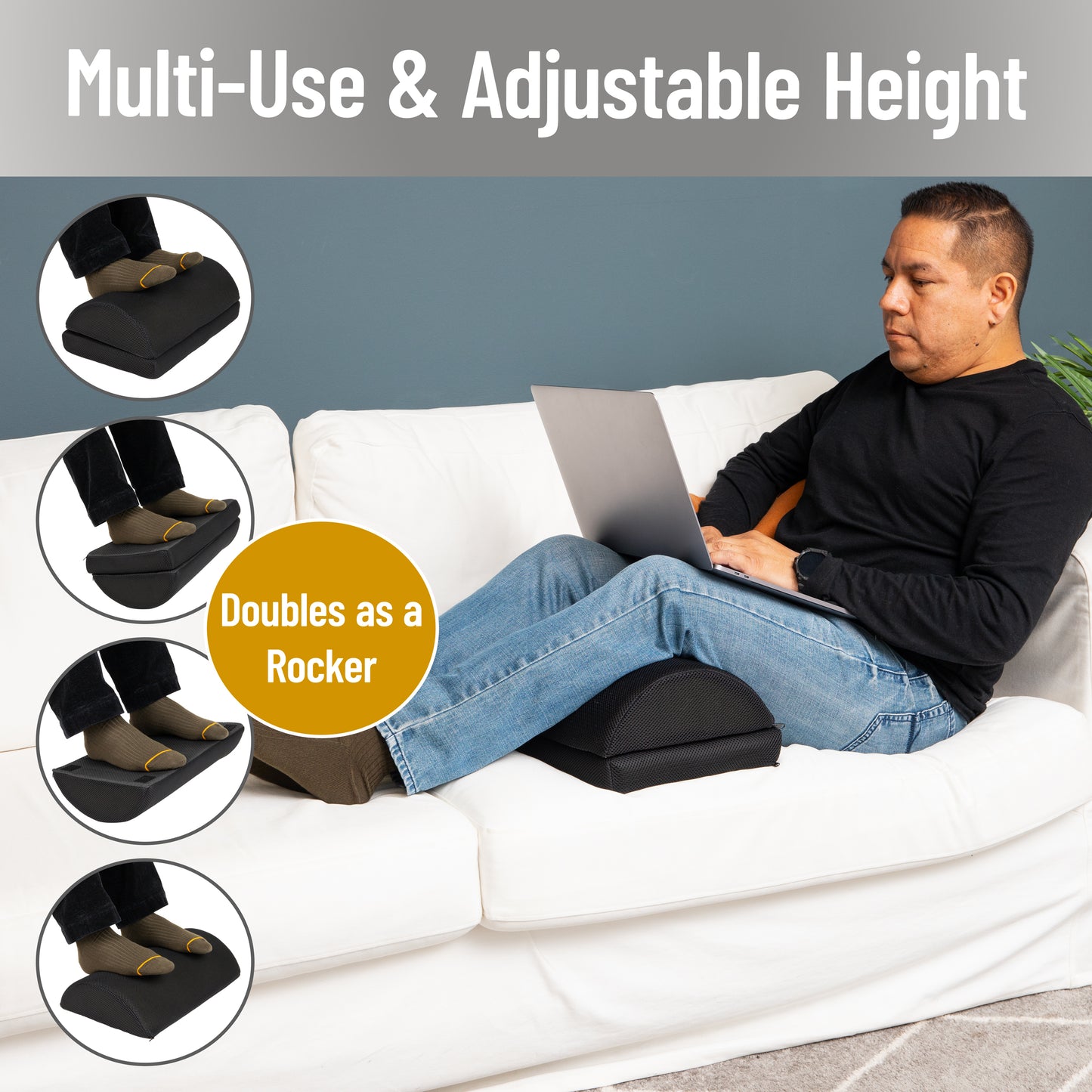 Mind Reader Air-Cloud Memory Foam Under Desk Footrest, Ergonomic Support for Back, Hip, Legs, Knees & Feet, Adjustable Height, Memory Foam, Black