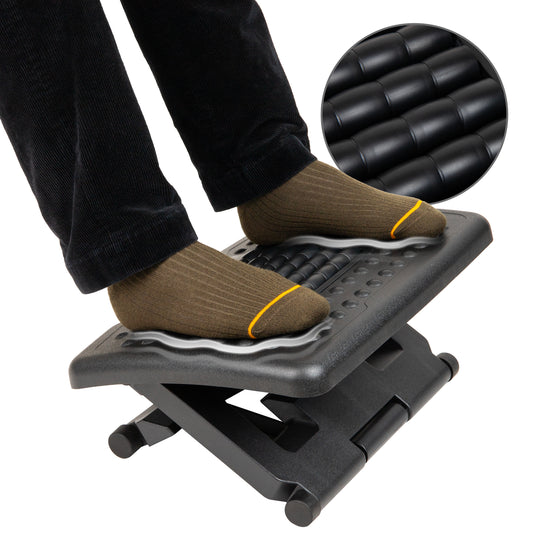 Mind Reader Foot Rest, Under Desk at Work, Ergonomic, Height Adjustable, Office, Plastic, 18"L x 13"W x 6.75"H, Black