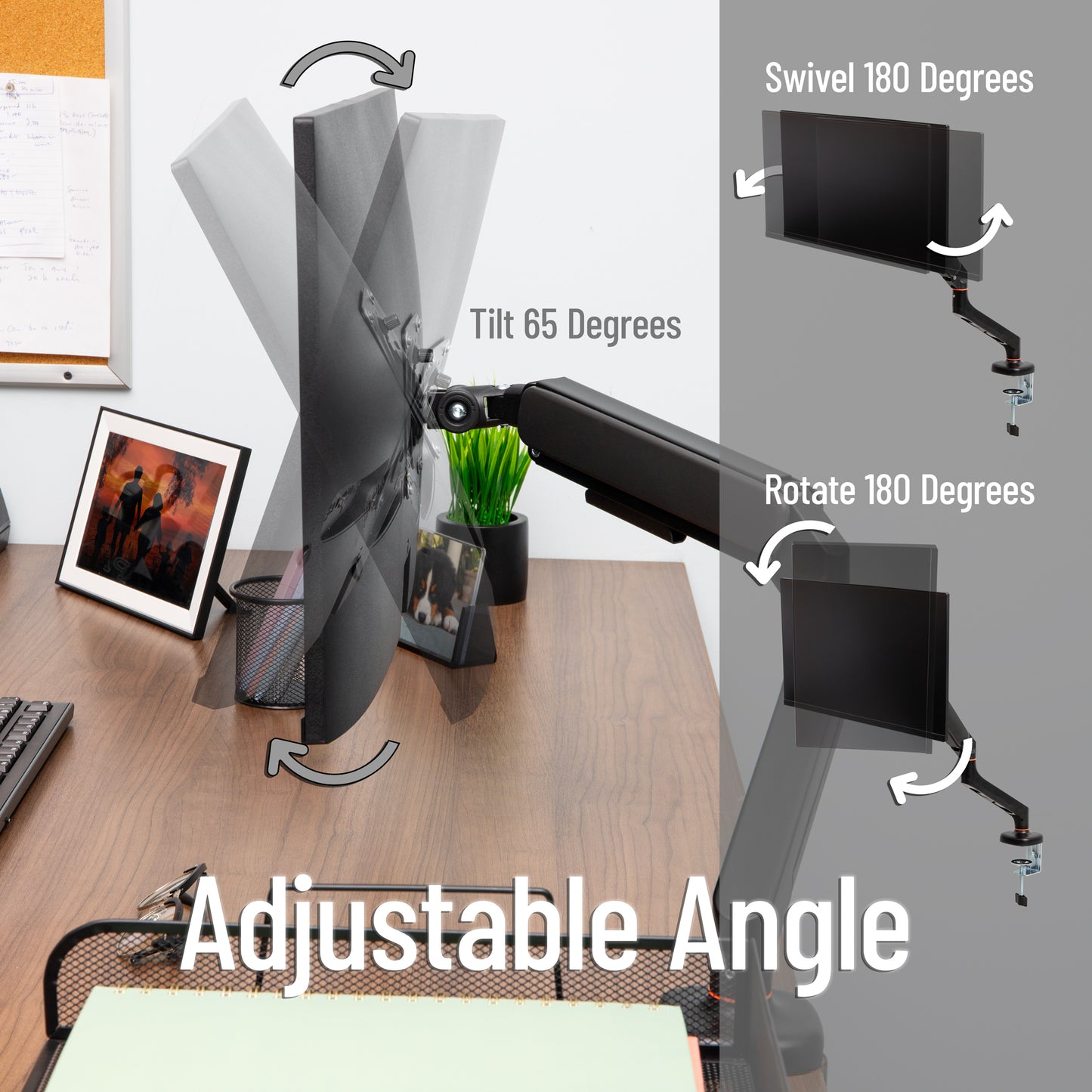 Mind Reader Counter-Balance Gas Spring Monitor Arm, 13"-32" Single Desk Mount, 180° Rotation, Tilt ±65°, Swivel ±180°, VESA 75x75/100x100, 19.8 lb Load, Cable Management, Black