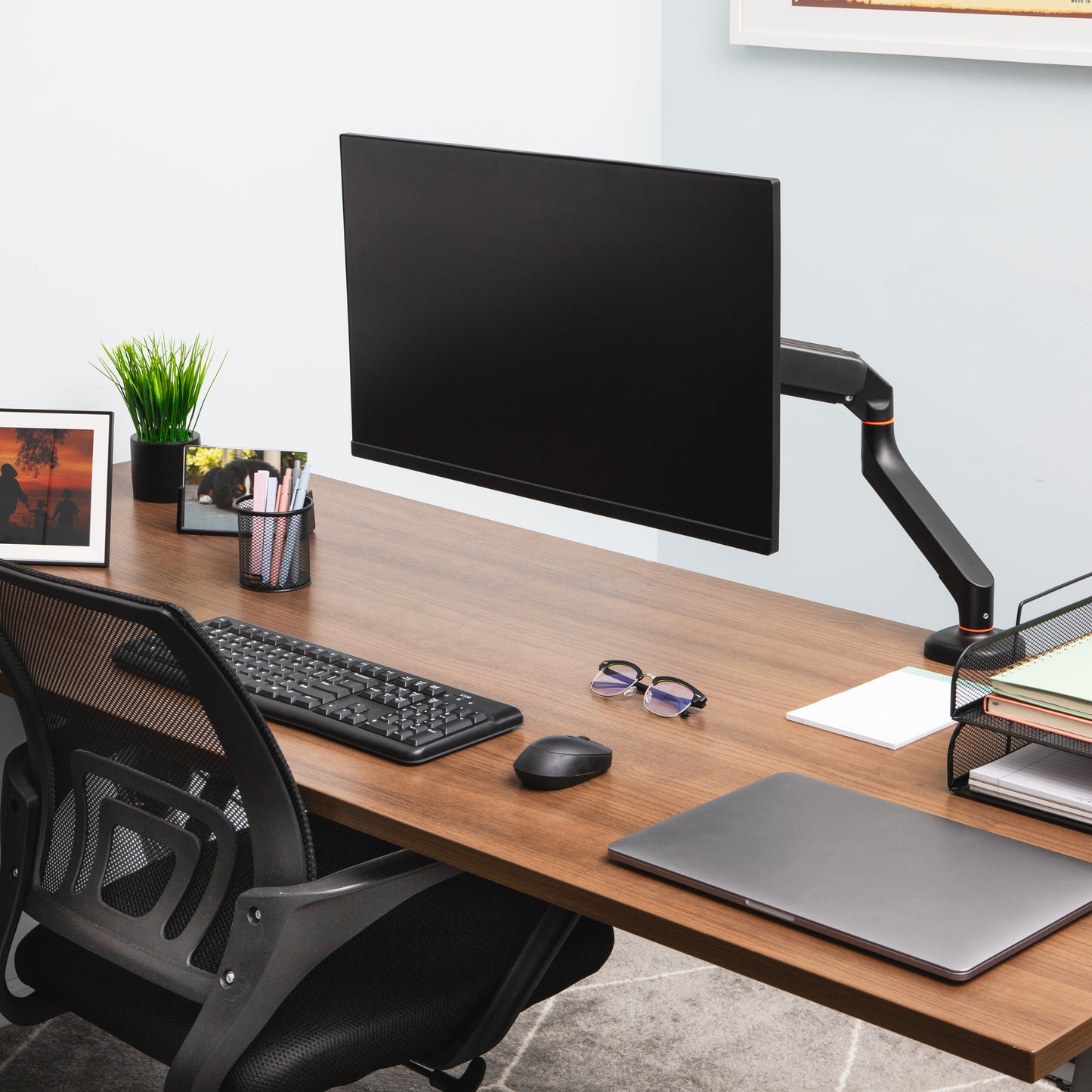 Mind Reader Counter-Balance Gas Spring Monitor Arm, 13"-32" Single Desk Mount, 180° Rotation, Tilt ±65°, Swivel ±180°, VESA 75x75/100x100, 19.8 lb Load, Cable Management, Black