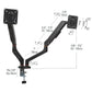 Mind Reader Dual Monitor Gas Spring Desk Mount, Counter-Balance Arm for 13"–32" Monitors, VESA 75x75 / 100x100, ±180° Rotation, ±65° Tilt, ±180° Swivel, 19.8 lb Capacity Each, Cable Management, Black