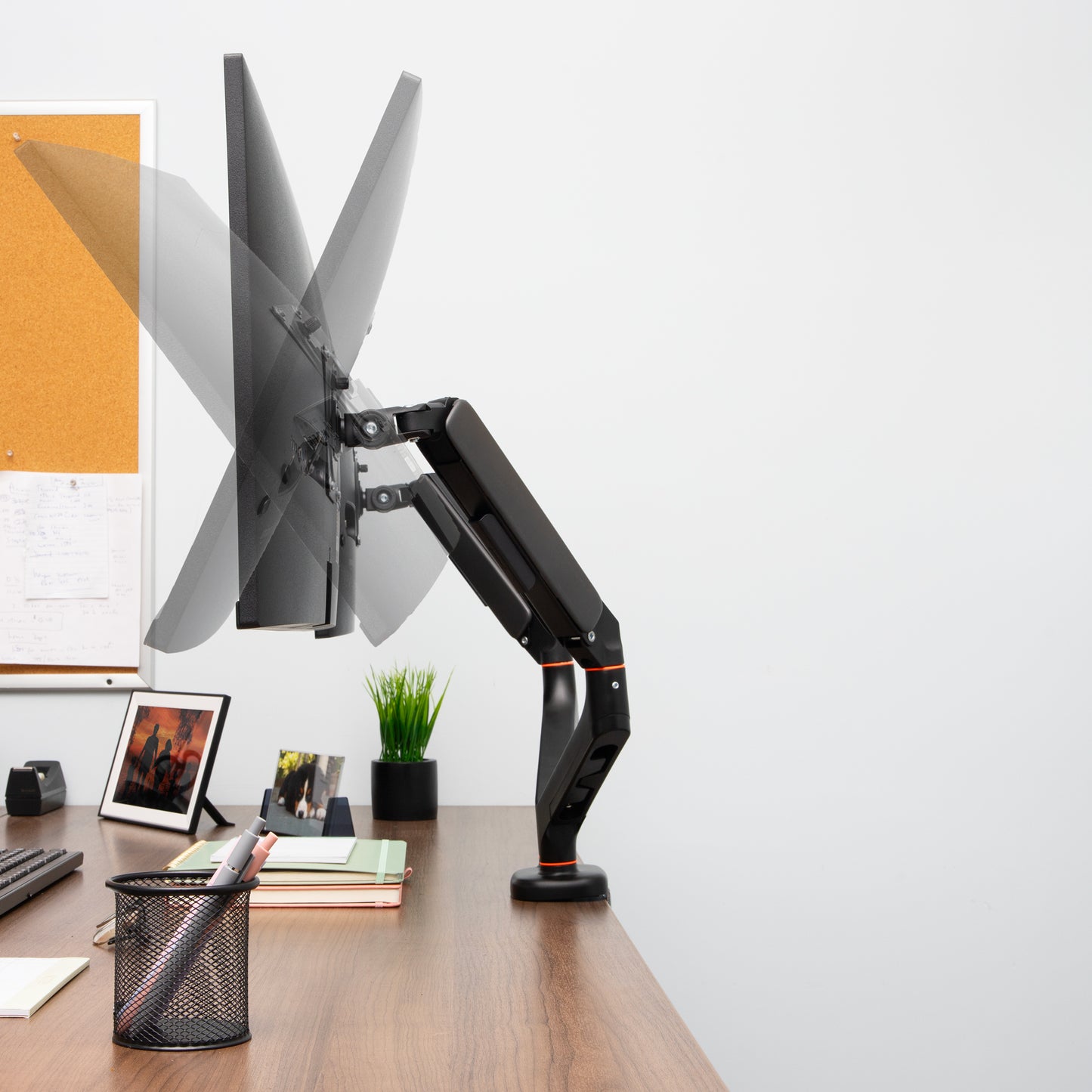 Mind Reader Dual Monitor Gas Spring Desk Mount, Counter-Balance Arm for 13"–32" Monitors, VESA 75x75 / 100x100, ±180° Rotation, ±65° Tilt, ±180° Swivel, 19.8 lb Capacity Each, Cable Management, Black