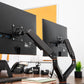 Mind Reader Dual Monitor Gas Spring Desk Mount, Counter-Balance Arm for 13"–32" Monitors, VESA 75x75 / 100x100, ±180° Rotation, ±65° Tilt, ±180° Swivel, 19.8 lb Capacity Each, Cable Management, Black