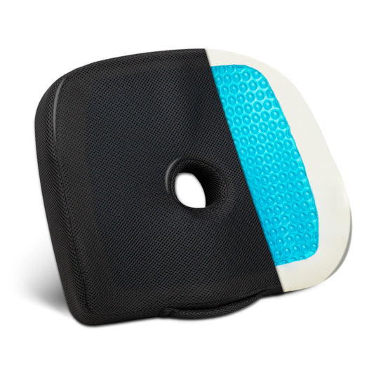Mind Reader Memory Foam and Gel Seat Cushion with Tailbone Cutout, Ergonomic Pressure Relief for Office, Car, and More, Relieves Hip, Tailbone, Coccyx & Sciatica Pain, 17.5"L x 14.5"W x 3.25"H, Blue, Gray