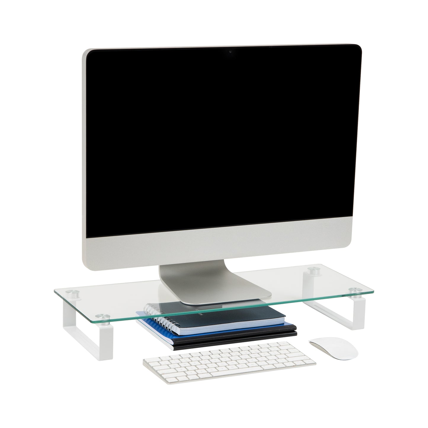 Mind Reader Monitor Stand, 50 lb. Capacity, Contemporary and Modern, Desktop Organizer, Office, Glass, Clear
