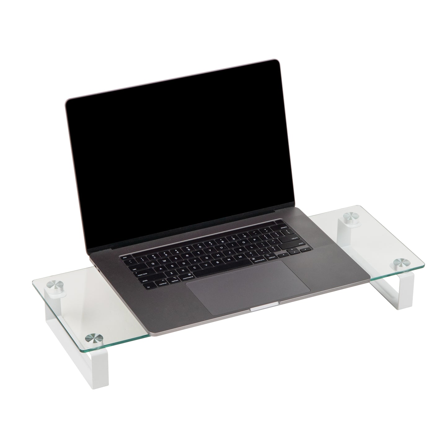 Mind Reader Monitor Stand, Contemporary, Desktop Organizer, Laptop Riser, Office, Glass, 22"L x 8.25"W x 3"H, Clear