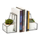 Mind Reader Terrarium Bookends, Decorative Book Holders with Storage, Modern Organizer for Desk or Shelf, Glass, Metal, Set of 2