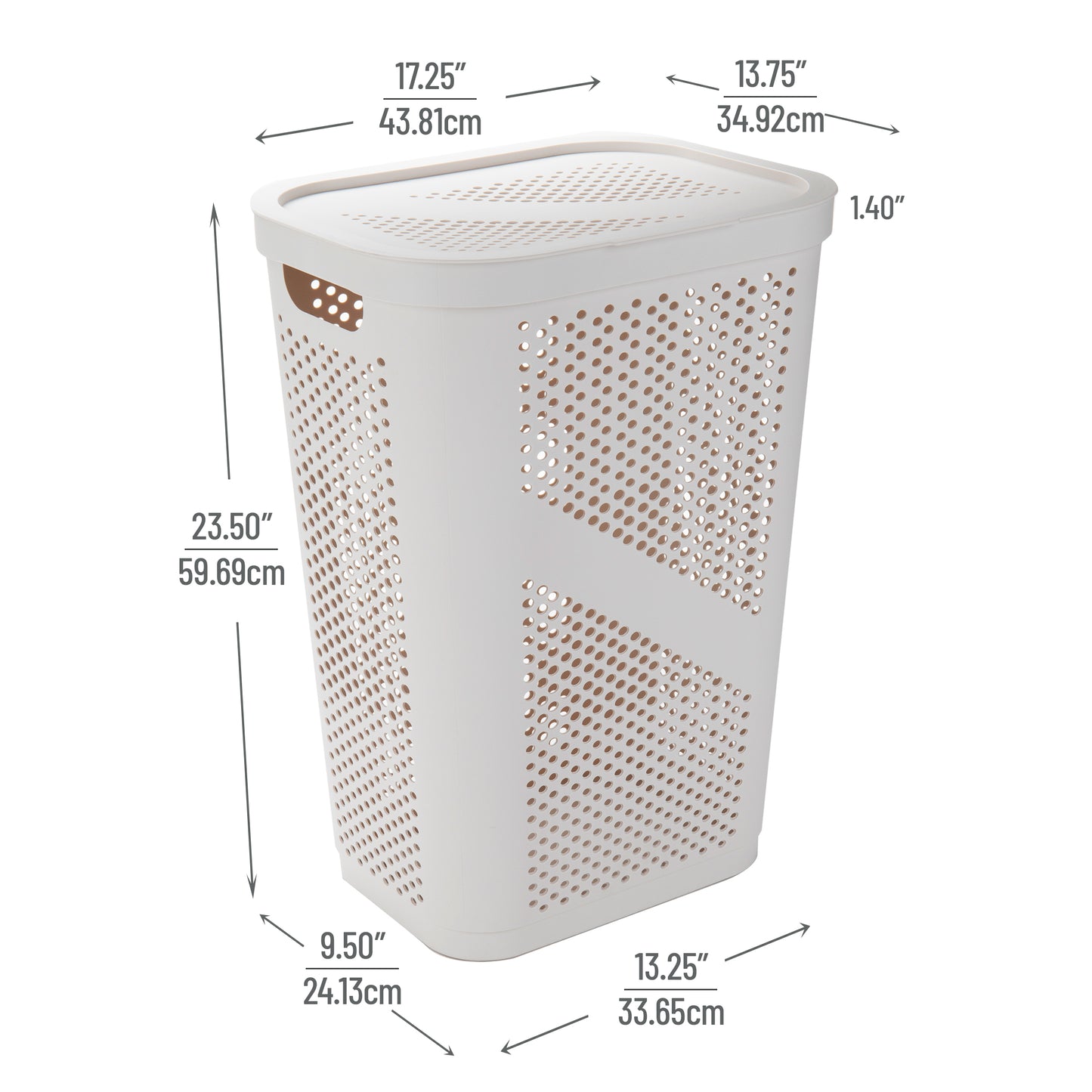 Mind Reader 60L Slim Laundry Hamper, Clothes Basket, Lid, Ventilated, Plastic, 17.25"L x 13.75"W x 23.5"H