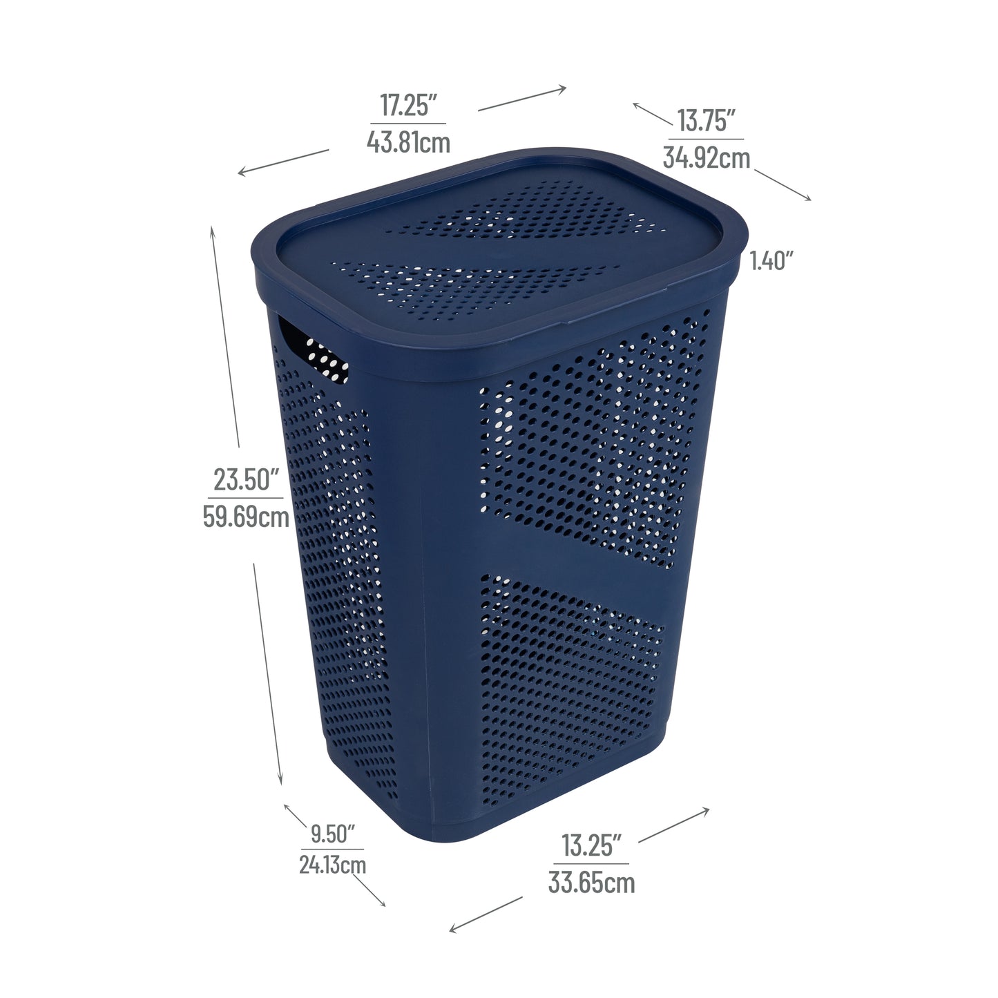 Mind Reader 60L Slim Laundry Hamper, Clothes Basket, Lid, Ventilated, Plastic, 17.25"L x 13.75"W x 23.5"H