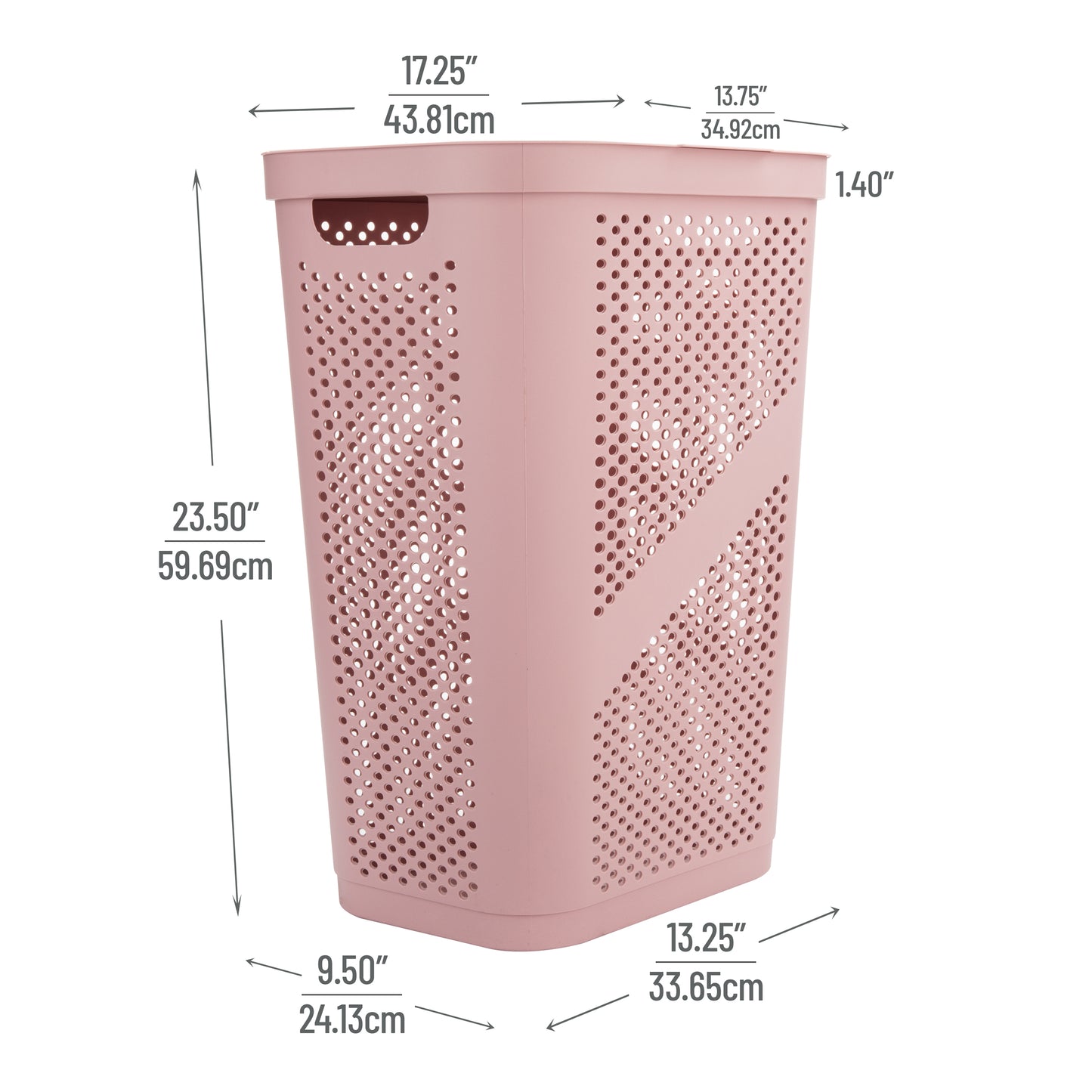 Mind Reader 60L Slim Laundry Hamper, Clothes Basket, Lid, Ventilated, Plastic, 17.25"L x 13.75"W x 23.5"H