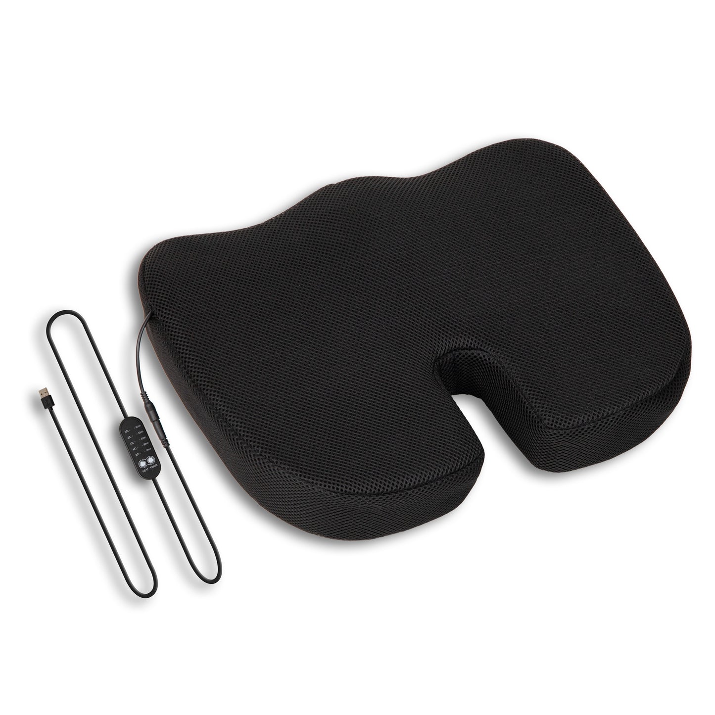 Mind Reader Heated Memory Foam Seat Cushion, Air-Cloud Technology, Coccyx & Hip Pain Relief with 4 Heat Settings, Timer & Auto Shut-Off, Black