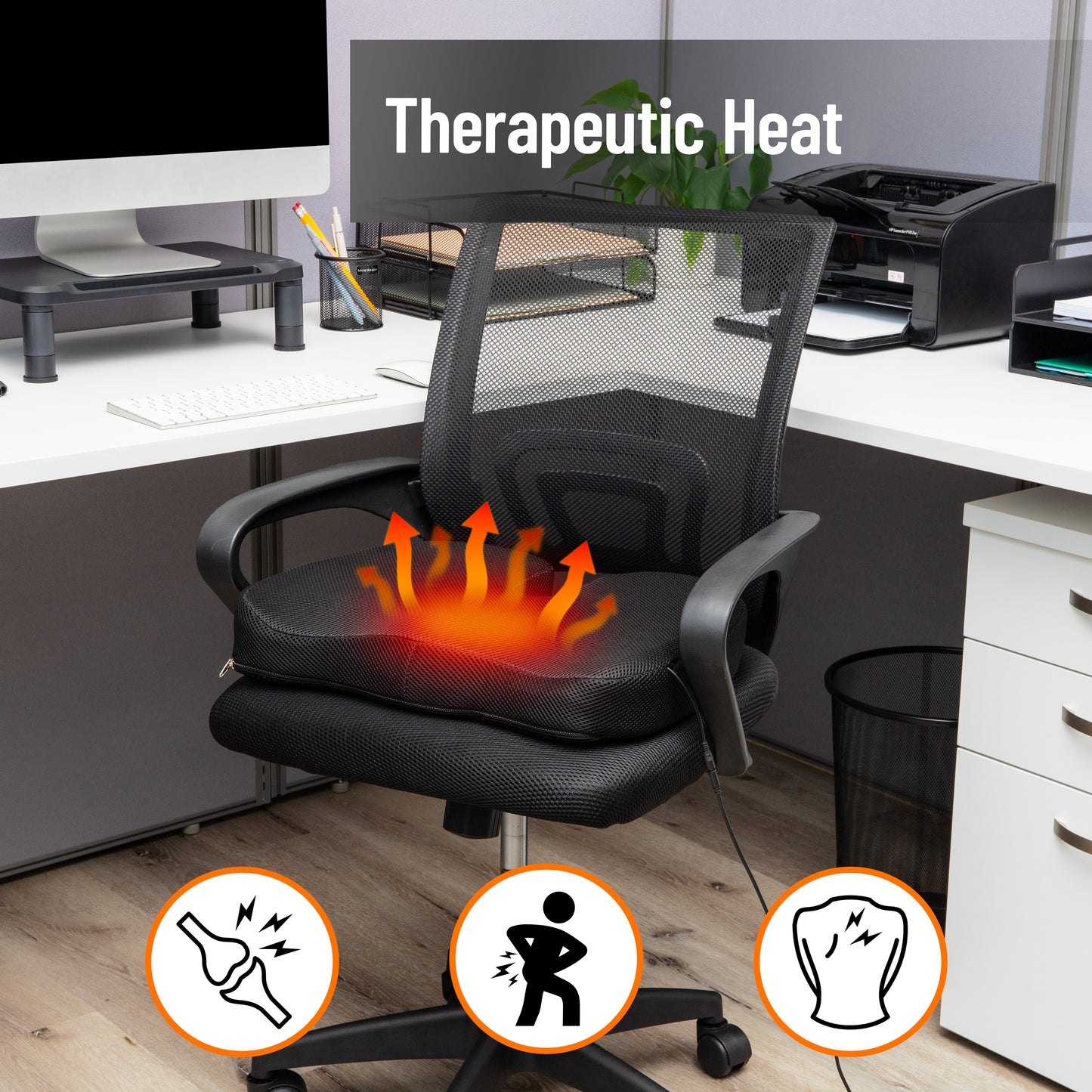 Mind Reader Heated Memory Foam Seat Cushion, Air-Cloud Technology, Coccyx & Hip Pain Relief with 4 Heat Settings, Timer & Auto Shut-Off, Black