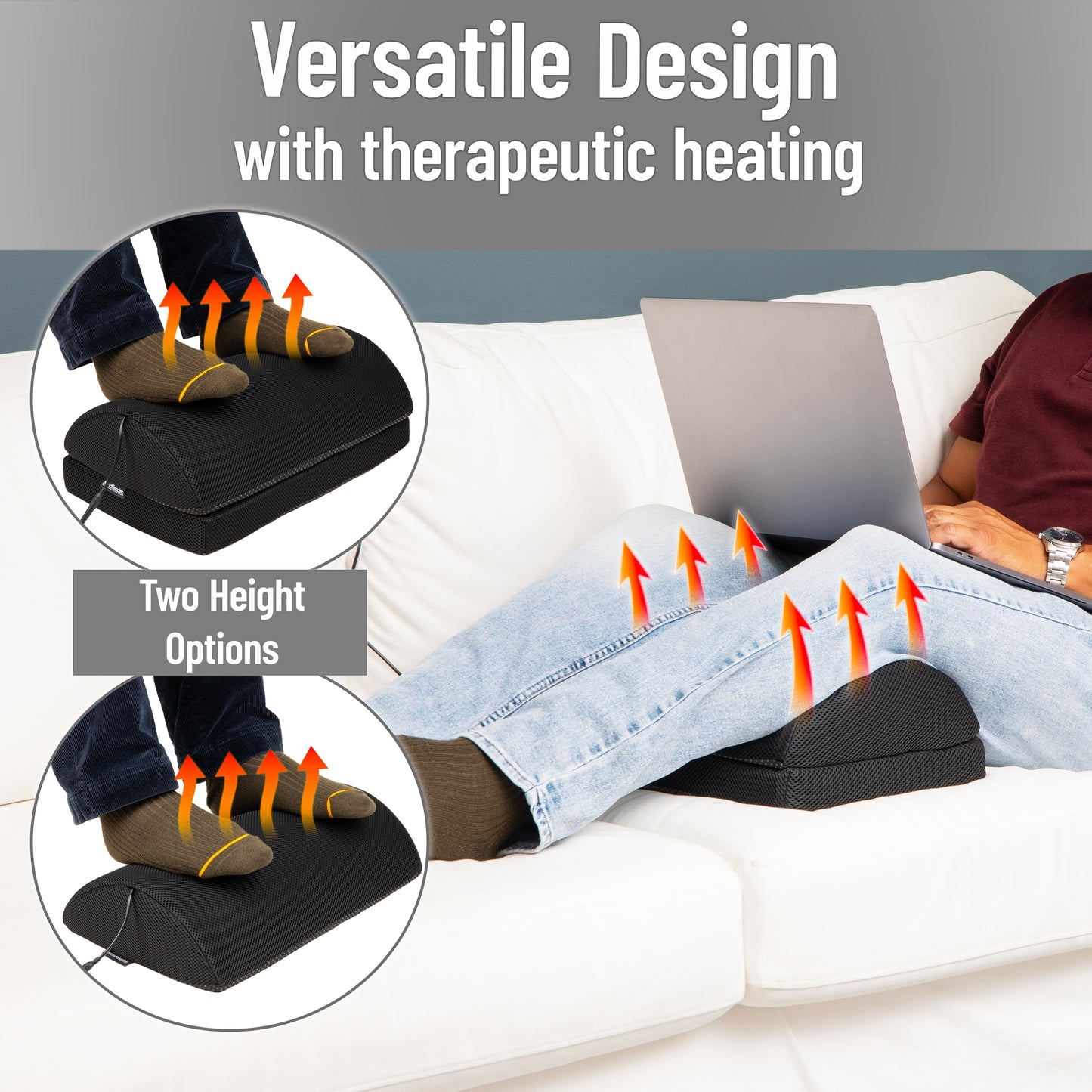 Mind Reader Heated Memory Foam Footrest, Under Desk Ergonomic Support with 4 Heat Settings, Timer & Auto Shut-Off, Adjustable Height, Black