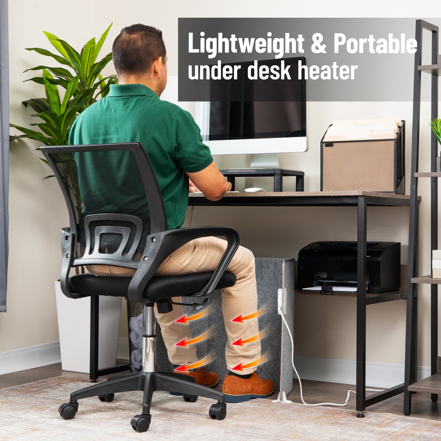 Mind Reader Under Desk Space Heater, Foldable Electric Foot Warmer Panel with Thermostat, Timer & Auto Shut Off, Portable Heater for Office or Home, Fabric, Gray
