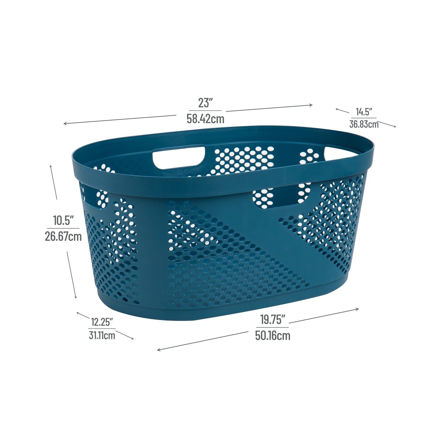 Mind Reader 40L Laundry Basket, Clothes Hamper, Ventilated, Plastic, 23"L x 14.5"W x 10.5"H