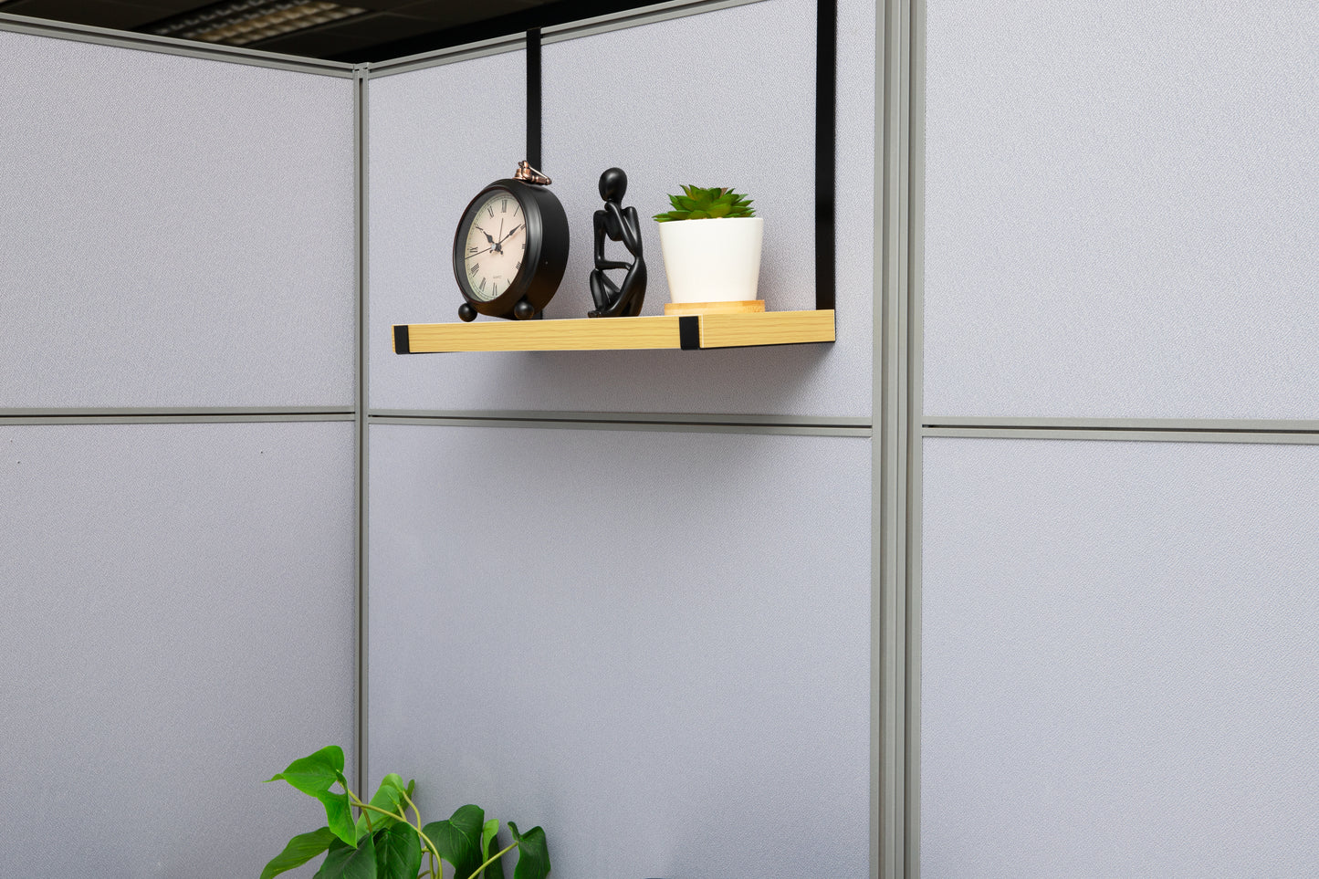 Mind Reader Hanging Cubicle Shelf Organizer, Cubicle Shelf for Office Supplies, Plants, and Decor, Easy to Install, MDF and Metal, 15.75"L x 5.75"W x 11.75"H, Brown