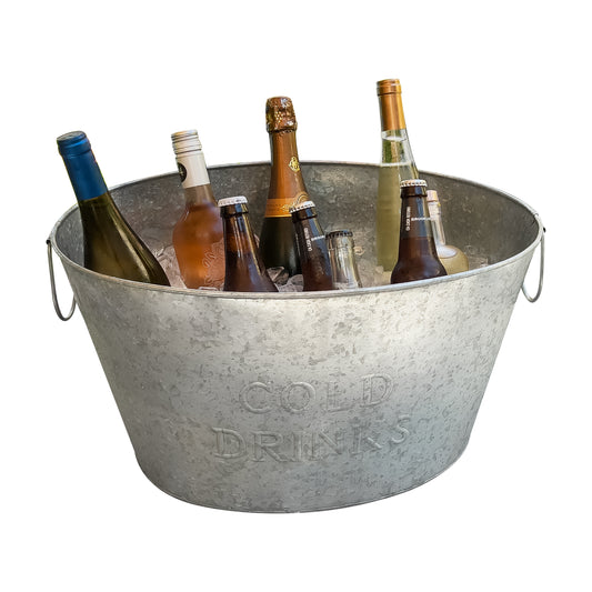 Mind Reader Cold Beverage Bucket with Handles, Party Basket, Entertaining, Portable, Galvanized Metal, 19.5"L x 14.25"W x 10.5"H, Silver