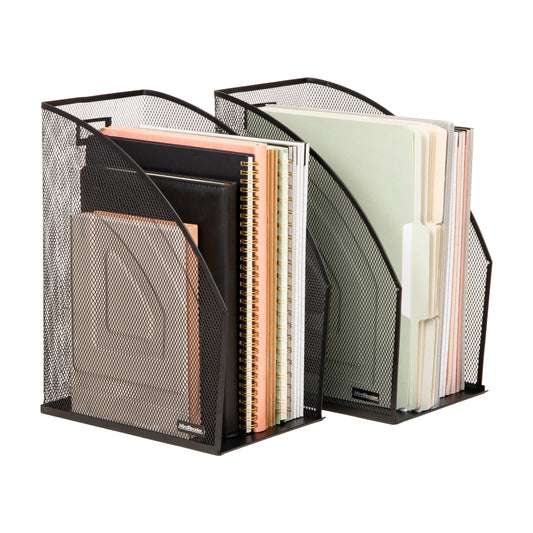 Mind Reader Vertical File Storage, Desktop Organizer, Workspace, Office, Metal Mesh, 6.25"L x 10"W x 12.5"H, Set of 2, Black