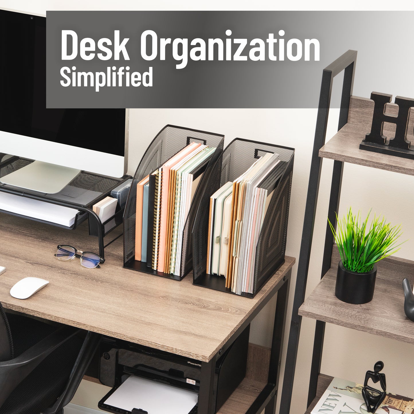 Mind Reader Vertical File Storage, Desktop Organizer, Workspace, Office, Metal Mesh, 6.25"L x 10"W x 12.5"H, Set of 2, Black