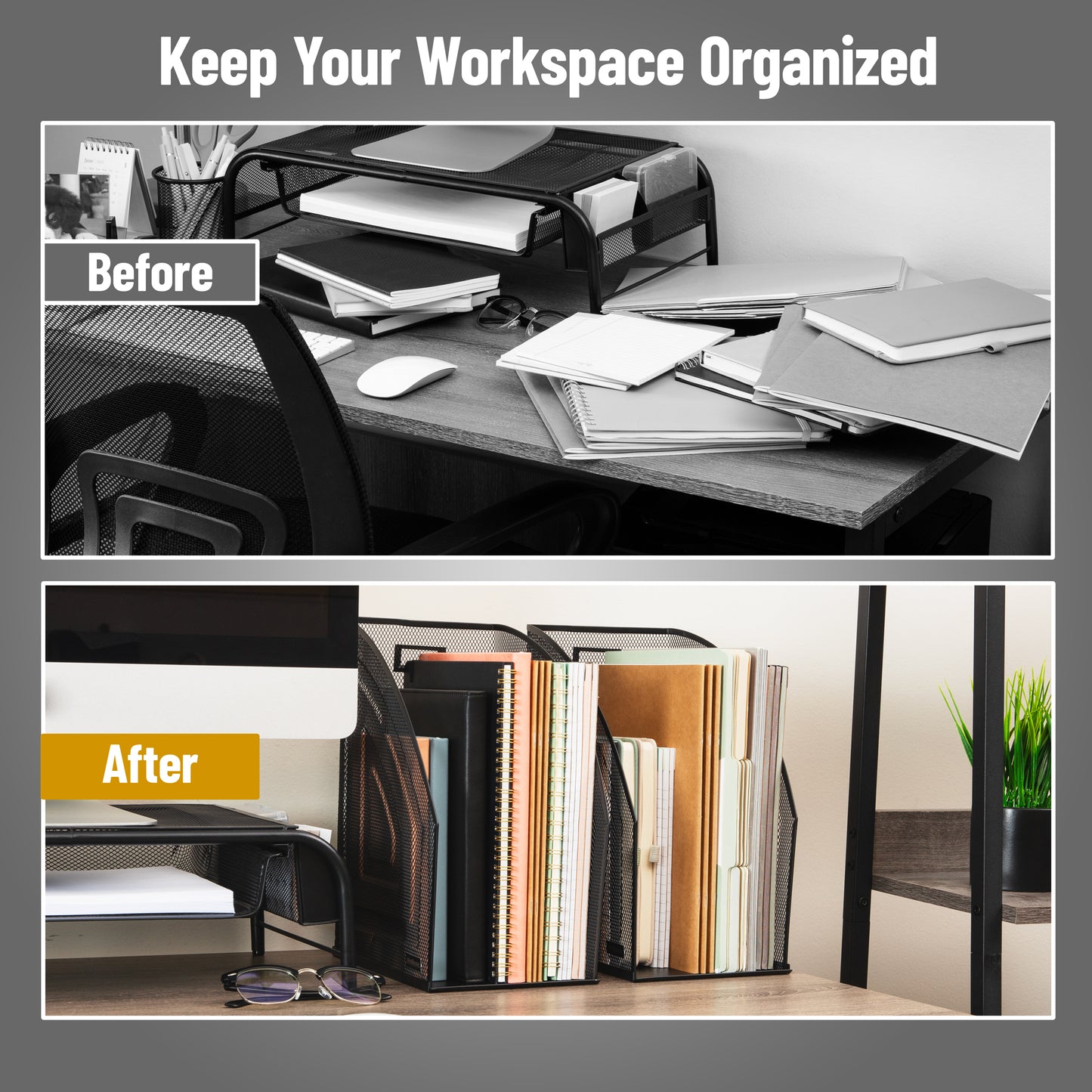 Mind Reader Vertical File Storage, Desktop Organizer, Workspace, Office, Metal Mesh, 6.25"L x 10"W x 12.5"H, Set of 2, Black
