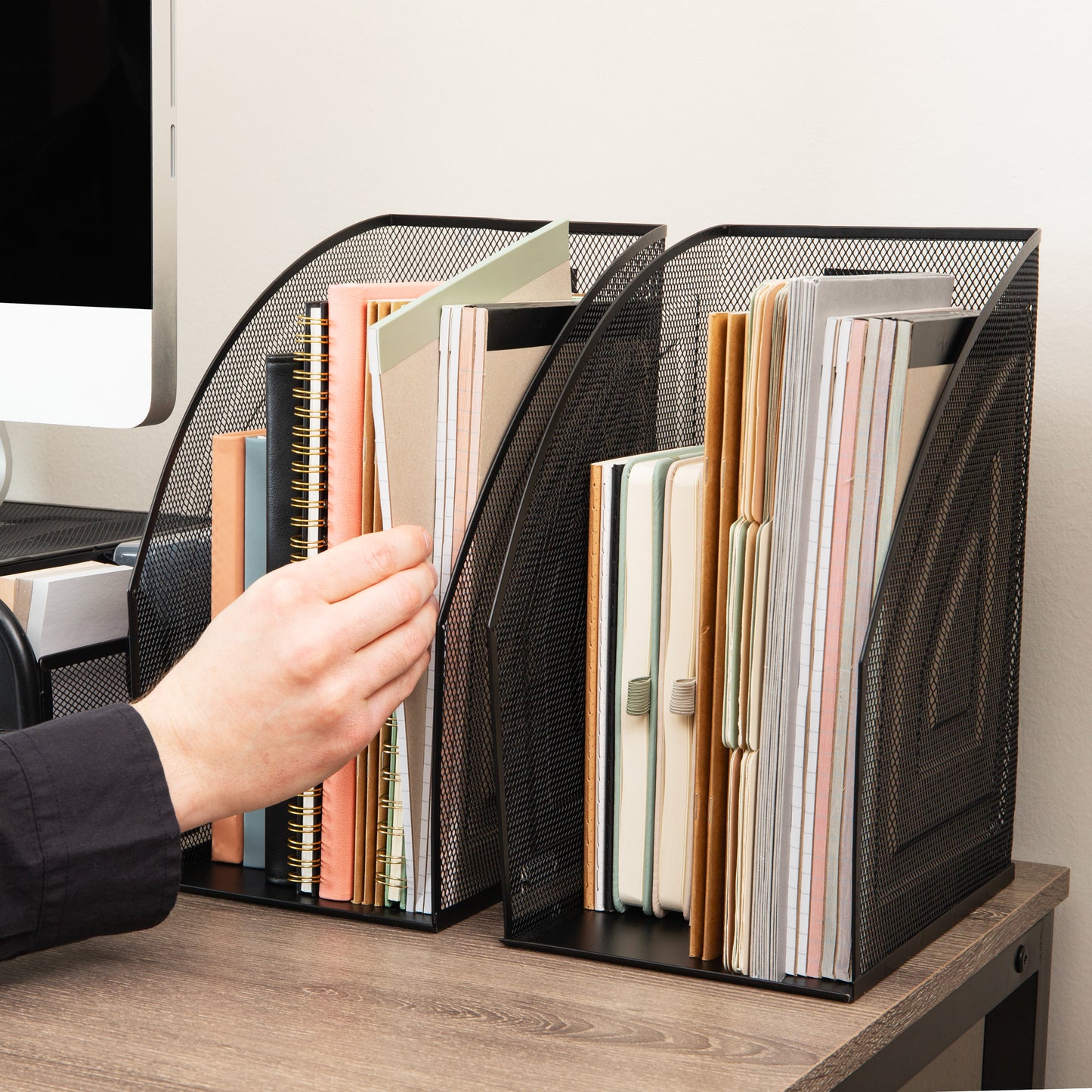 Mind Reader Vertical File Storage, Desktop Organizer, Workspace, Office, Metal Mesh, 6.25"L x 10"W x 12.5"H, Set of 2, Black