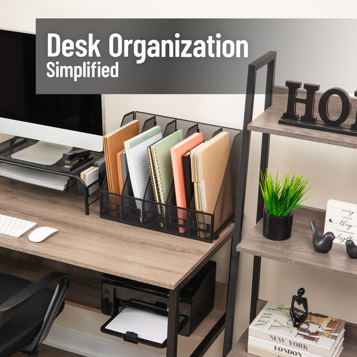 Mind Reader 5-Compartment Vertical File Organizer, Desktop Paper Sorter, Office, Metal Mesh, Black