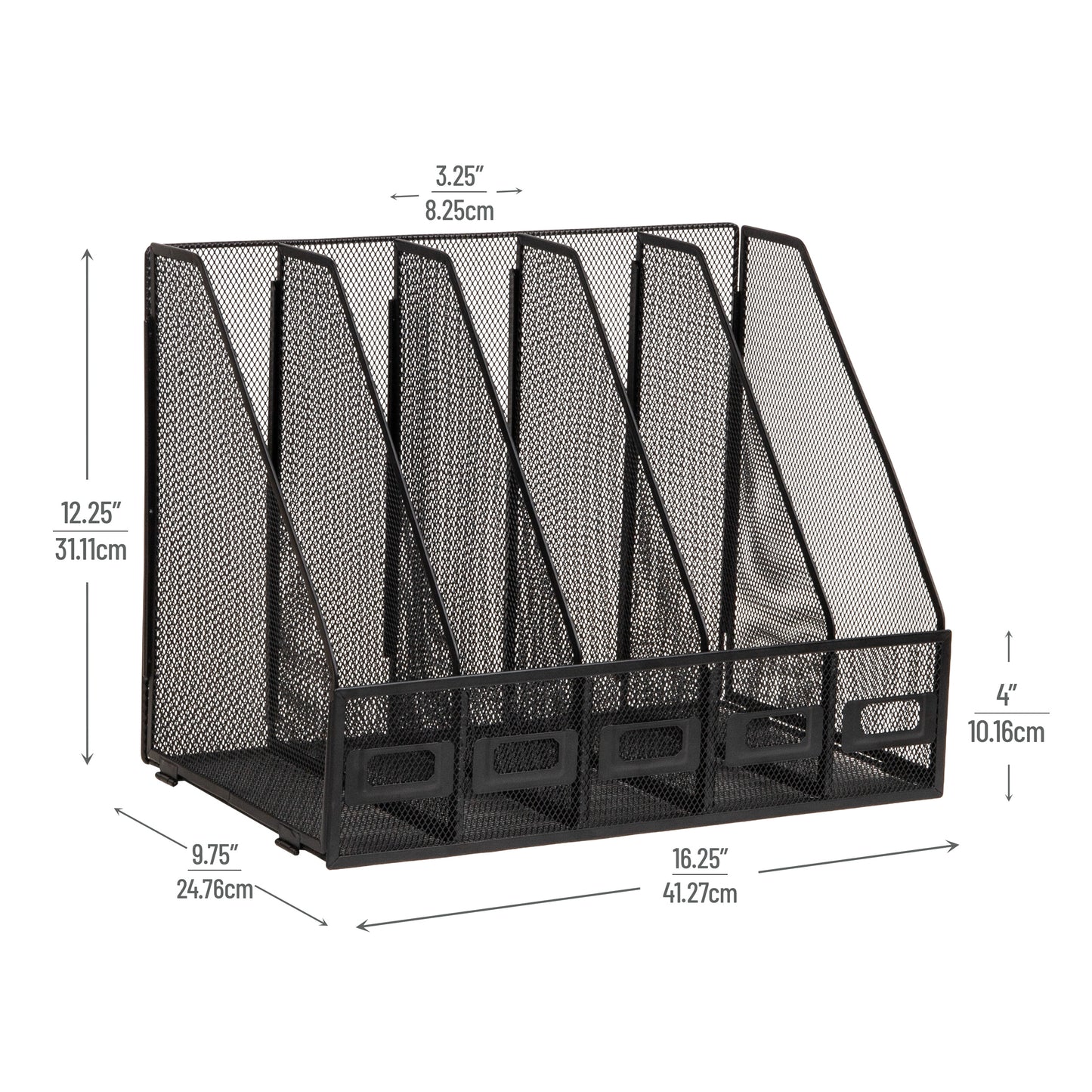 Mind Reader 5-Compartment Vertical File Organizer, Desktop Paper Sorter, Office, Metal Mesh, Black