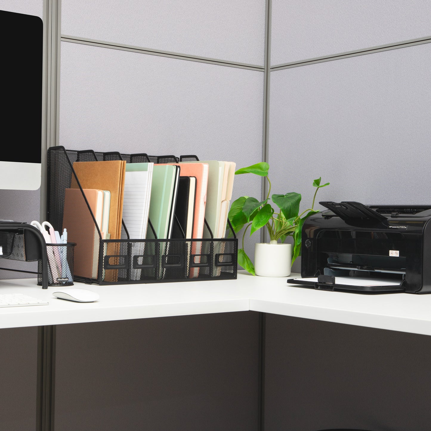 Mind Reader 5-Compartment Vertical File Organizer, Desktop Paper Sorter, Office, Metal Mesh, Black