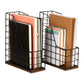 Mind Reader Vertical File Organizer with Wood Base and Black Metal Frame, Desktop Magazine Holder, Modern File Rack, Metal and Wood, Black