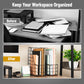 Mind Reader Vertical File Organizer with Wood Base and Black Metal Frame, Desktop Magazine Holder, Modern File Rack, Metal and Wood, Black