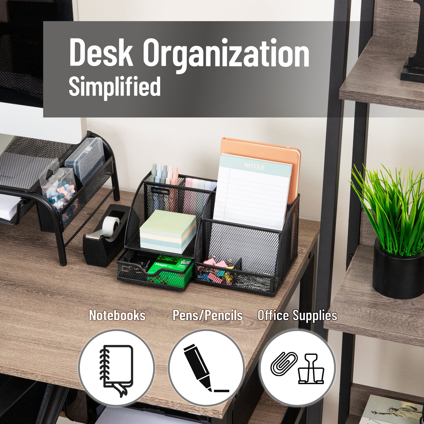 Mind Reader 7-Compartment Desktop Organizer, File & Accessory Storage, Metal Mesh Office Organizer for Desk, Workspace, Mail
