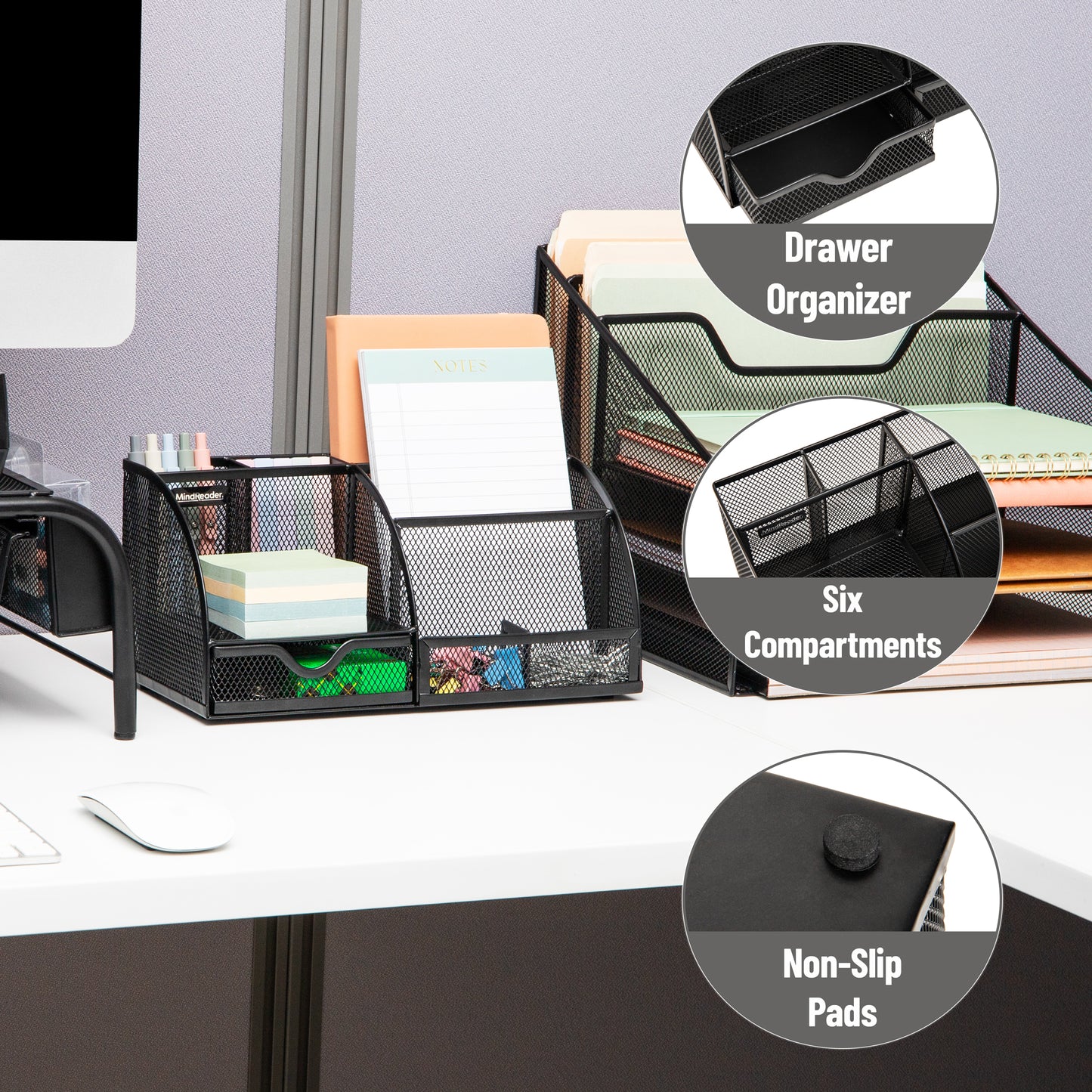 Mind Reader 7-Compartment Desktop Organizer, File & Accessory Storage, Metal Mesh Office Organizer for Desk, Workspace, Mail