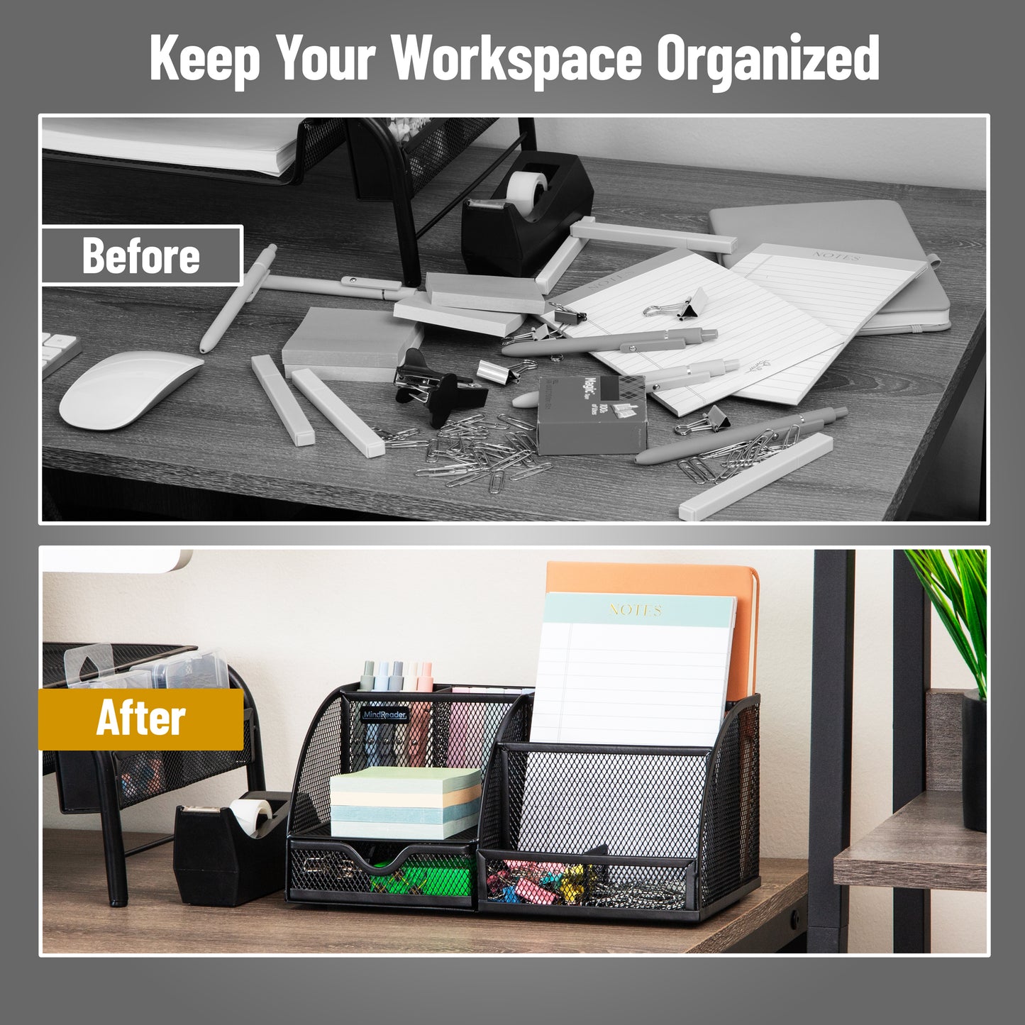 Mind Reader 7-Compartment Desktop Organizer, File & Accessory Storage, Metal Mesh Office Organizer for Desk, Workspace, Mail